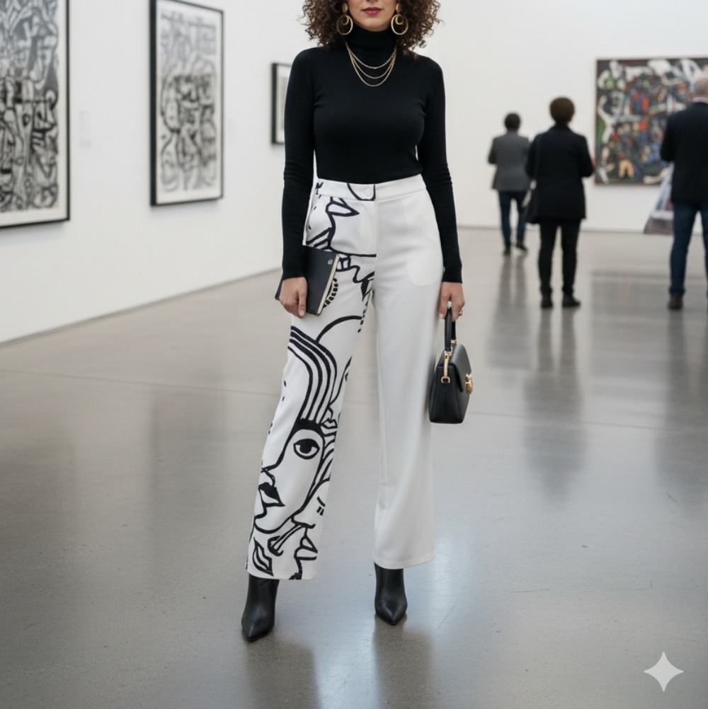 ✨ NWT Asymmetric Face Graphic Wide Leg Pants ✨
